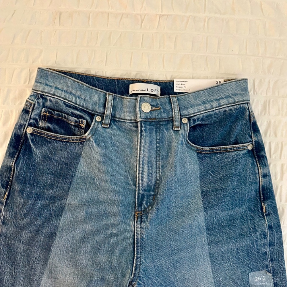 NWT LOFT Striped Straight Leg Jeans - Picture 7 of 13